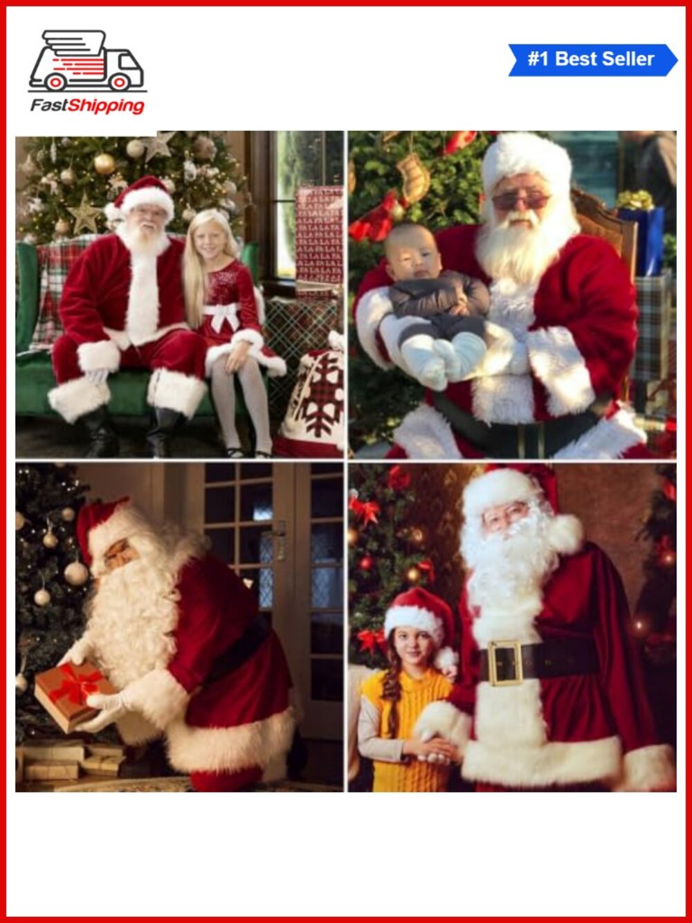 🎅 Santa Claus Costume 6PCS Soft Velvet Suit Adult Men Christmas Cosplay - Picture 4 of 6